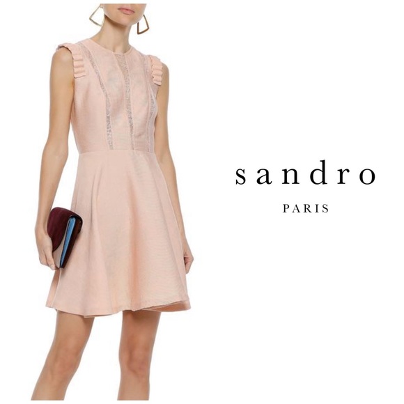 NWOT Sandro Paris Lace Inset Ruffle Dress in Blush FR 36; US 2-4 / Small - Picture 16 of 16